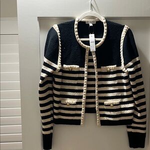 J. Crew Black and Cream Striped Cardigan